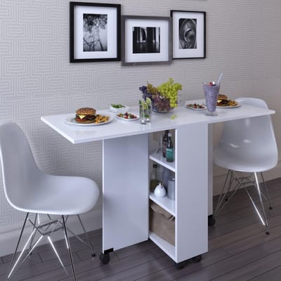 Dailygoods- Eettafel Opvouwbaar - Inklapbare Tafel - Ruimtebesparend - Modern Ontwerp - 140x60x75 cm - 6 Vergrendelbare Wielen - Klaptafel
