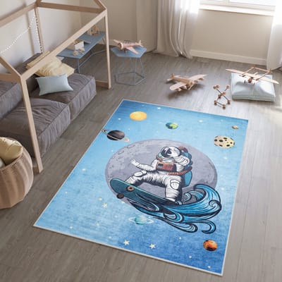 Tapiso Emma Vloerkleed Astronaut Blauw Kinderkamer Tapijt Maat- 80x150