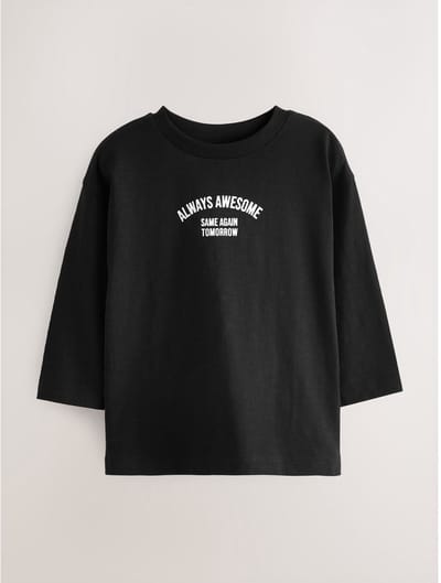 Next - Jongens - crème - Semi-effen T-shirt met lange mouwen - Zwart