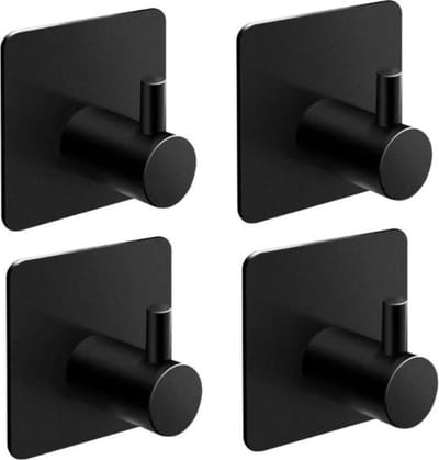 Jumalu - Handdoekhaak - Handdoekhaakjes zelfklevend - RVS handdoekhaakjes - 4 stuks - Zwart - Zelfklevend  - Handdoek haakjes