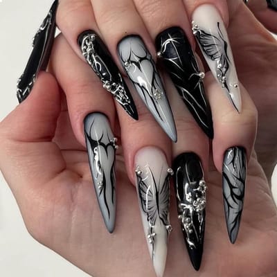 Dailygoods- Kunstnagels 24 Stuks - Lange Stiletto Nagels - Acrylnagels - Gotisch Design - Puntige Nageldrukplaten - Hoogwaardig ABS-Materiaal - Nepnagels