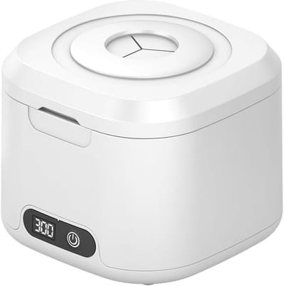 Ultrasone reiniger, geschikt voor het reinigen van tandheelkundige instrumenten zoals kunstgebitten, retainers, beugels en orthodontische apparaten – 340 ml ultrasone reinigingstank (wit).