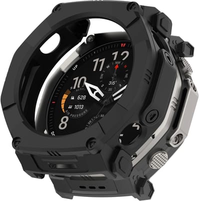 Strap-it Rugged TPU Case geschikt voor Amazfit T-Rex Ultra 2 - Optimale bescherming - Bescherming tegen stoten en krassen - Screenprotector - Beschermend hoesje - Zwart