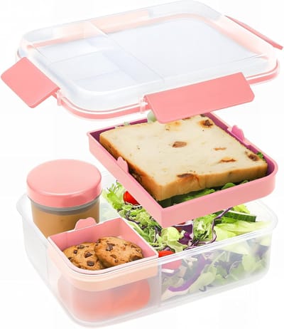 Famanu - Bento Box 1600 ml, lunchbox salade lunchcontainer om mee te nemen met compartimentlade, bento-lunchbox saladekom met dressing container, maaltijdvoorbereiding om te gaan containers voor