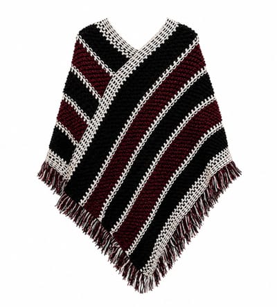 N3 Collecties Modieuze, warme gebreide sjaal poncho met strepen en kwastjes voor dames
