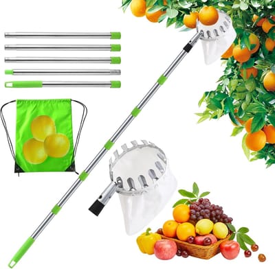 Fruitplukker - fruitplukker met steel - 2M Fruitplukker met telescopische steel -diameter 16 cm Fruitplukker - Met opbergtas -kersen met katoenen tas- Pruimenplukker met telescopische steel- Geschikt voor thuis, boomgaard- tuin- fruitplukker