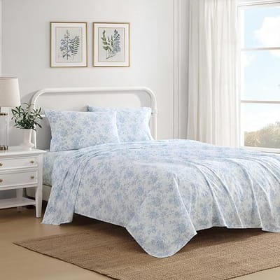 Laura Ashley - Volledige Lakenset, Knisperend & Koel Katoen Percale Beddengoed met Bijpassend Kussensloop, Lichtgewicht Bedset, Oeko-Tex Cert white