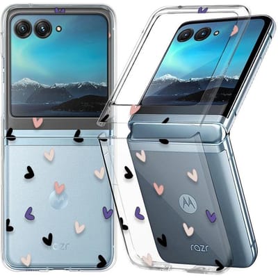 Bloemenpatroon Transparant Schokbestendig Opvouwbaar Telefoonhoesje Voor Motorola Razr 40 50 Ultra Razr40 Razr50 Bumper Transparante Harde PC Cover For Razr 40 Ultra blue