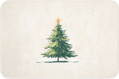 Badmat 90x60 cm - Antislip - Kerstboom - Illustratie - Ster - Sneeuw - Badmatten voor badkamer - Badkamermat - Douchemat - Badkamer mat