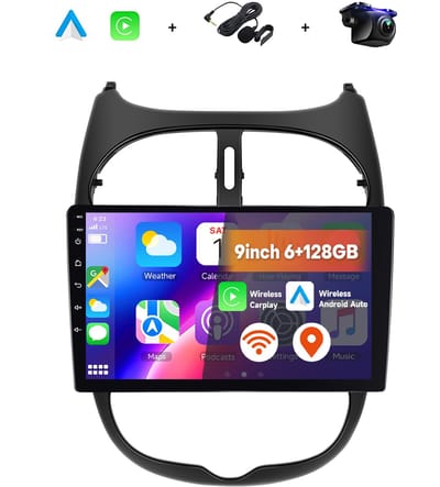 Boscer 2 Din Autoradio - Geschikt voor Peugeot 206, Peugeot 206CC & Citroën C2 (2002-2010) - Draadloos Apple CarPlay & Android Auto - 9 Inch HD Touchscreen - Android 15 - 6+128GB - GPS - WiFi, Bluetooth & USB - Achteruitrijcamera & Microfoon