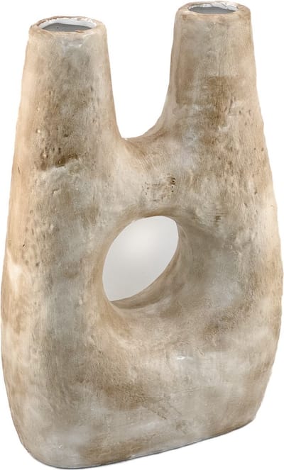 HomeBound by KY | Aardewerk vaas organisch beige | 19,5x10x27,5cm | bloemenvaas keramiek off-white