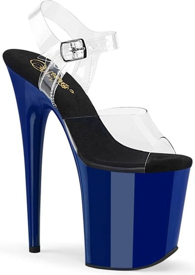 Pleaser - FLAMINGO808 Sandaal met enkelband, Paaldans schoenen - US 7 - 37 Shoes - Transparant/Blauw