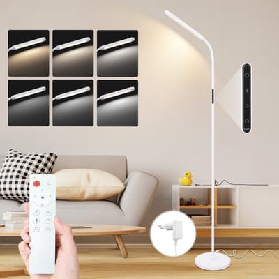 NETTLIFE Vloerlamp LED - Wit - LED Leeslamp - 3000K-6500K Dimbaar - Modern - H 137cm - Touch Switch - 5 kleurtemperaturen - 1H Timer - verstelbare Staande Lampen - voor Slaapkamer | Woonkamer | Studie | Kinderkamer - 11W
