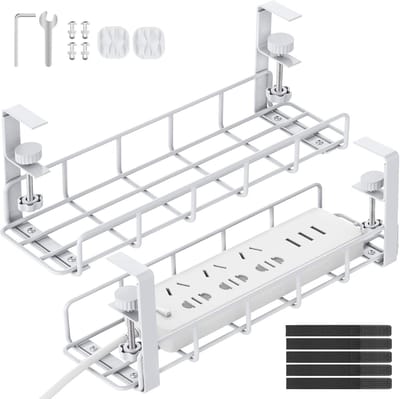 Bureau Kabel Management Tray, Geen Boor Staal Bureau Kabel Management Tray Met Computer Wire Organizer en Bureau Cord Organizer,Wit (2 pakken)
