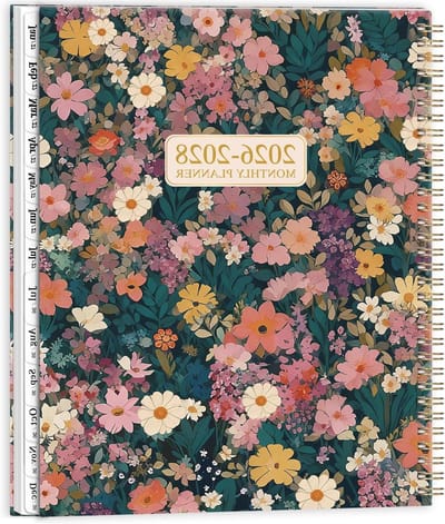 Maandplanner 2026-2028 - 2 Jaar Kalender - Langetermijn Planning - Inspirerende Citaten - 9 x 11 Inch - Blauw/Roze Bloem