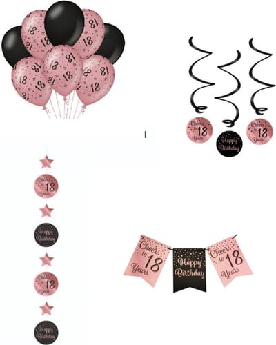 18 Versiering Rose Goud Feest pakket - Verjaardag 18 Jaar - Ballonnen Slinger Rosé gold - happy birthday Gouden kaarsjes Birthday