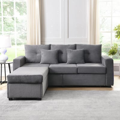 BLACKCOLORS [Supreme set met 5 kussens] Moderne LED-bankenset met zachte zitting: 3-zitsbank + extra grote afneembare poef, zeer stevige modulaire L-vormige woonkamermeubels