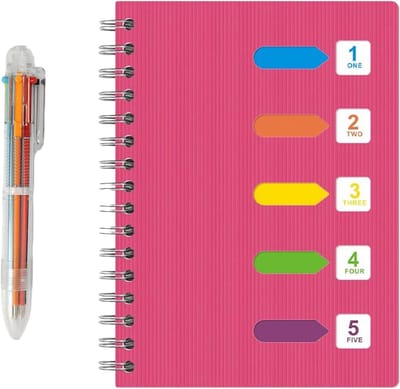 A5 Notitieboek met Register en Spiraalbinding - Gelijnd Notitieboek voor Studenten en Kantoor