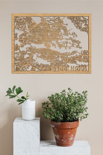 Houten Stadskaart Stockholm Eikenhout 50x70cm Wanddecoratie Voor Aan De Muur City Shapes