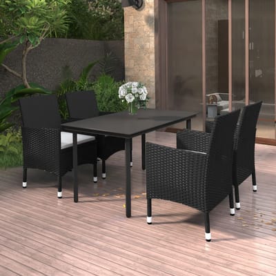 vidaXL - 5-delige - Tuinset - met - kussens - poly - rattan - en - glas