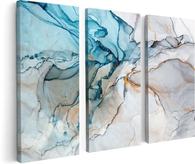 Artaza Canvas Schilderij Drieluik Abstracte Kunst - Blauwe Grijze Marmer - 120x80 - Foto Op Canvas - Canvas Print