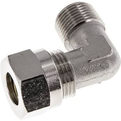 12L & R3/8'' Vernikkeld Messing L-Vorm Snijringkoppeling Buitendraad 75bar ISO 8434-1