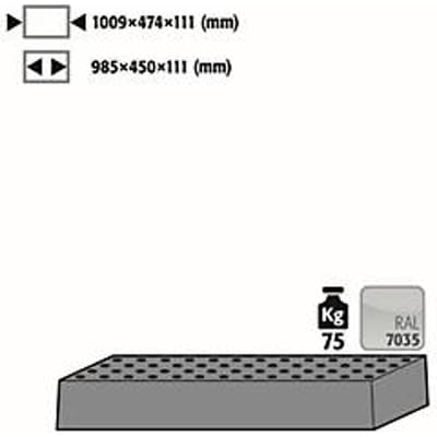Geperforeerd plaatstalen inzetstuk Standaard voor asecos veiligheidskasten van de series Q30, Q90 en S90, plaatstaal, lichtgrijs, B 1009 x D 474 x H 111 mm, tot 75 kg