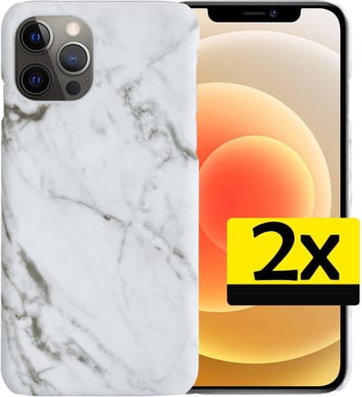 Hoesje Geschikt voor iPhone 12 Pro Hoesje Marmer Case Hard Cover - Hoes Geschikt voor iPhone 12 Pro Case Marmer Hoesje Backcover - Wit - 2 Stuks