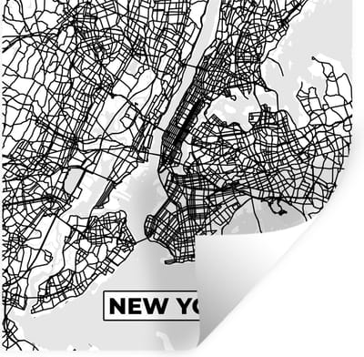 Muurstickers - Sticker Folie - Stadskaart - Plattegrond - New York - Kaart - Zwart Wit - 100x100 cm - Plakfolie - Muurstickers Kinderkamer - Zelfklevend Behang XXL - Zelfklevend behangpapier - Stickerfolie