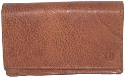 Oi cognac bruin gemêleerde leren Europortemonnee met soufflé / halflange harmonicaportemonnee voor dames / overslag beurs die dikker kan worden / skim veilig / camel-zand kleur / 214Tan