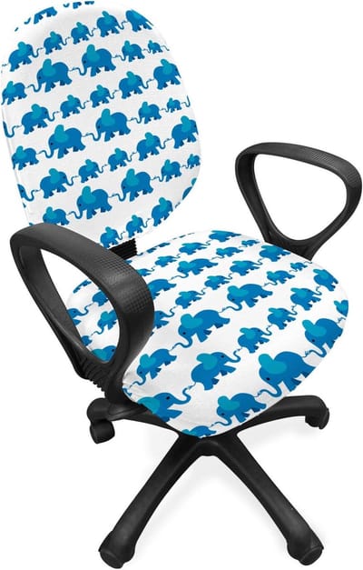 ABAKUHAUS Elephant Office Chair Sliphoes, Blauw Animal Child Thema, Decoratieve Beschermhoes van rekstof, Blauw Wit