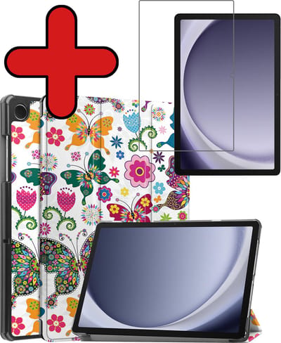 Hoesje - Geschikt voor Samsung Galaxy Tab A11 / A9 - Met Screenprotector - Hardcover Book Case - Trifold Bookcase Hoes - Hard Cover - Tablethoes - Vlinders