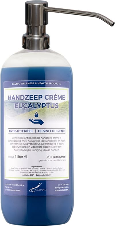 Handzeep Crème Eucalyptus 1 liter - met gratis RVS zilverkleurige pomp