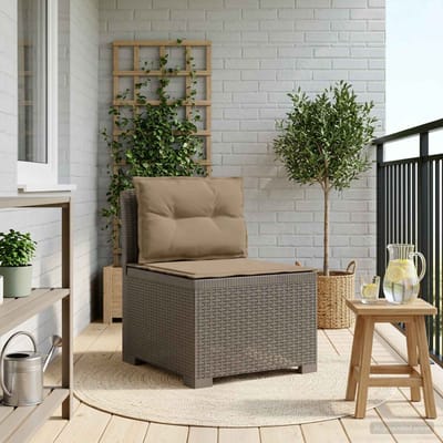 vidaXL - Eén-zits - Tuin - Sofa - met - Kussens - Rieten - Look - PP - Lichtgrijs