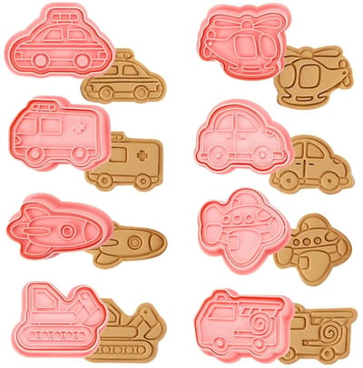 Dailygoods- Koekjessnijder 8 Stuks - 3D Koekjes Vormen - Auto/V voertuigvorm - Kunststof - Herbruikbaar - Eenvoudig te Reinigen - Koekjesvorm