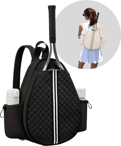 Padel Rugzak – Dames Tennis Tas met Racketvak, Thermozijvakken & Extra’s – Waterafstotend – 42x33x12 cm – Zwart