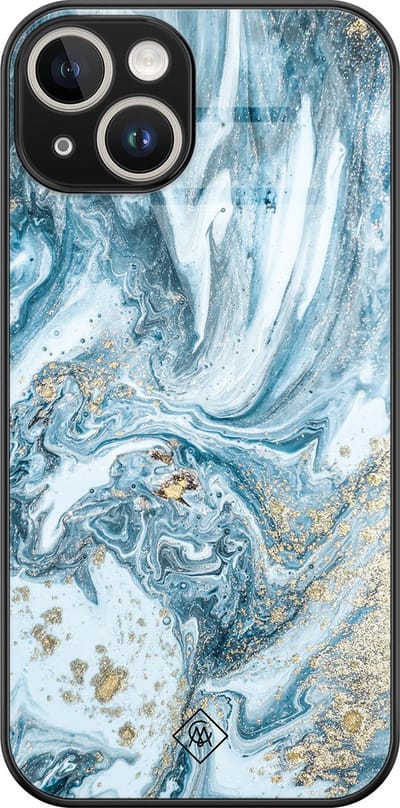 Casimoda® hoesje - Geschikt voor iPhone 14 - Marble Sea - Luxe Hard Case Zwart - Backcover telefoonhoesje - Blauw