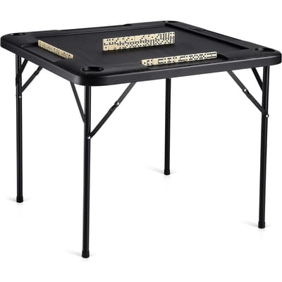 Mahjongtafel, Vierkante 4-persoons Klapbare Kaarttafel met 4 Bekerhouders & 4 Chipschalen, Draagbare Dominospel Tafel met 1 Set Dominostenen voor Mahjong