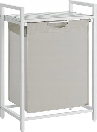 Wasmand 65 L - Wit met Wit Blad en Wit Frame, Opbergmand voor Wasgoed, Handdoeken of Speelgoed, 50x33x72 cm, Industriële Stijl