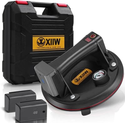 Met 2 x accu & manometer, elektrische zuigkracht max. 300 kg, zelfzuigende glaslifter 8 inch vacuüm sterke zuignap voor zwaar glas, tegels, ijzeren plaat, zuignappen voor materiaaltransport