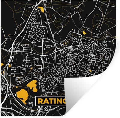 Muurstickers - Sticker Folie - Duitsland – Black and Gold – Ratingen – Stadskaart – Kaart – Plattegrond - 100x100 cm - Plakfolie - Muurstickers Kinderkamer - Zelfklevend Behang XXL - Zelfklevend behangpapier - Stickerfolie