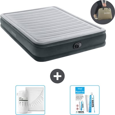 Intex Luchtbed - 2-Persoons - 152 x 203 x 33 cm - Grijs - Inclusief pomp - Hoeslaken en Reparatieset