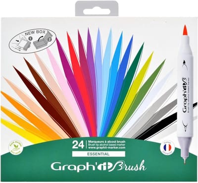 Alcohol Markers - Dual Tip Alcohol Markers - Set van 24 Stuks - Extra Fijne Punt en Borsteltip - Vivid en Navulbare Kleuren - Voor Illustratie en Manga
