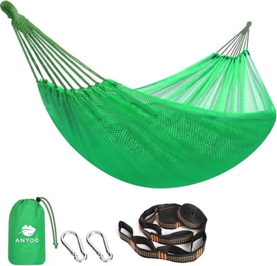 Grote net hangmat 320 x 150 cm - ademende koele mesh - boomriemen kits - outdoor camping tuin - achtertuin terras - wandelen backpacken