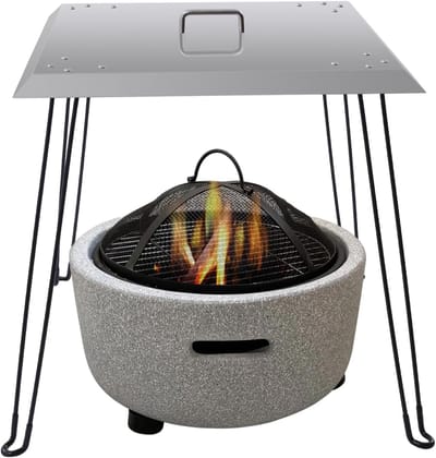 Vuurkorf Deksel - Beschermhoes Vierkant - Terras Beschermen - Inklapbare Poten - 61 x 61 x 61 cm - Zilver