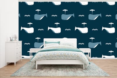 Behang - Fotobehang Patronen - Walvis - Water - Kindje - Jongens - Kinderen - Kids - Breedte 500 cm x hoogte 280 cm