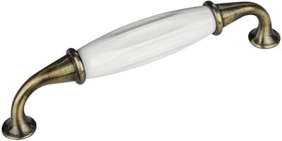 2 x Meubelgreep JOHANNA Boorgatafstand 128 mm Antiek-messing-wit Porseleingreep van SOTECH