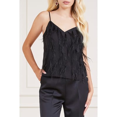 GUESS Marciano By  Melody Feather Cami Jet Black Size: XXS | Tanks &amp; Camis Outlet | Dames | Zwart