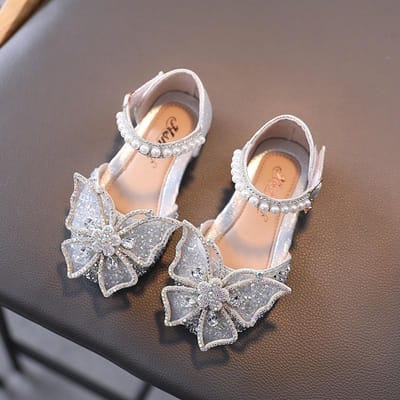 Zomer Meisjes Sandalen Mode Pailletten Strass Strik Meisjes Prinses Schoenen Baby Meisje Schoenen Platte Hak Sandalen Maat 21-35 22 zilver