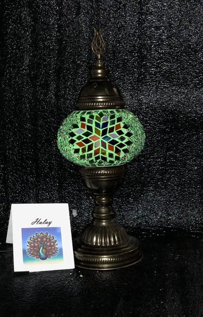 Turkse sfeerlamp - handgemaakt tafellamp met mozaïek - 1 stuk - groen en gekleurd glas